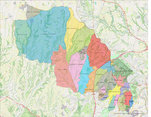 Mappa del Municipio XIV di Roma con evidenziati i quartieri dell’Agro Romano nord-occidentale, tra Cesano, Santa Maria di Galeria, La Storta e Pian Saccoccia Cacciarella